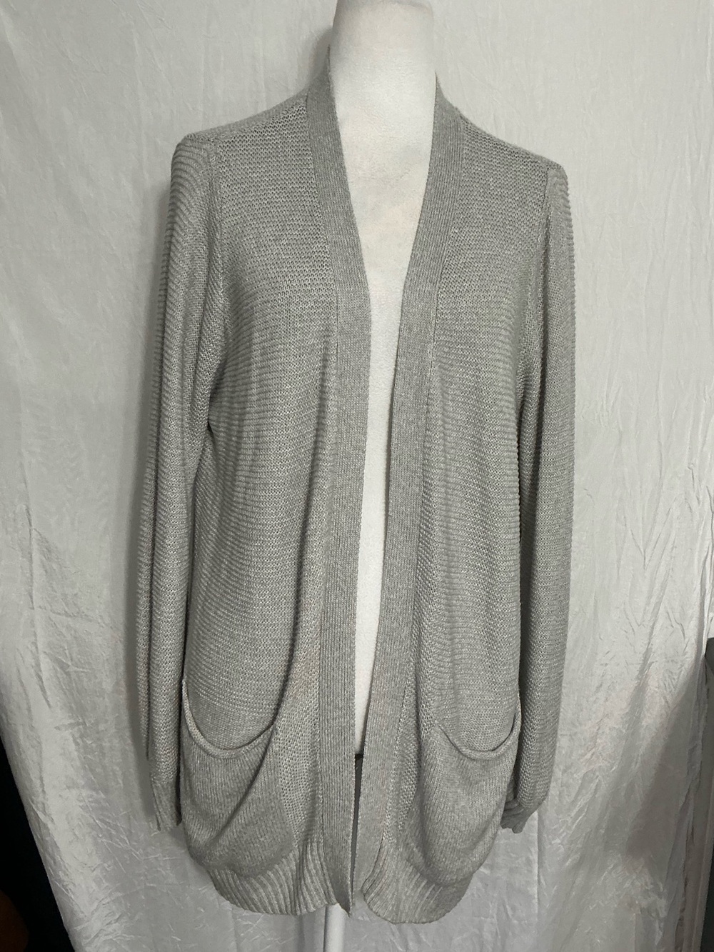 Cotton Emporium Light Gray Open-Front Knit Cardigan